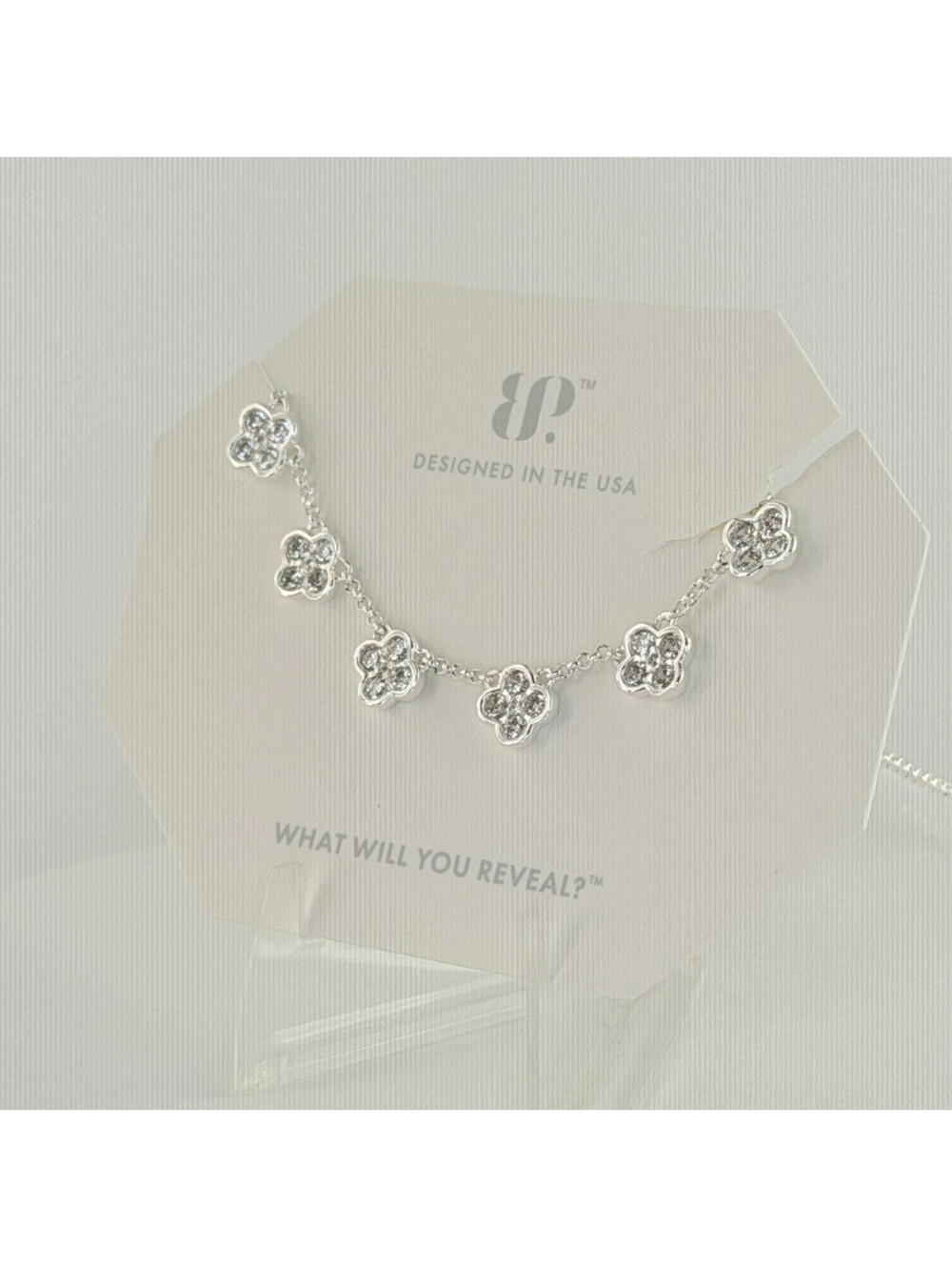 Bomb Party Necklace CLOVERS Clear Cz on Silver Plating